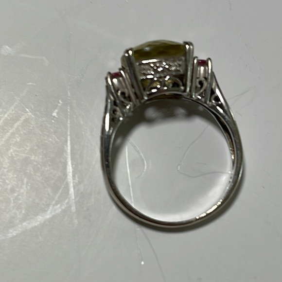 Peridot and pink tourmaline ring set in 14k white gold - Picture 2 of 6